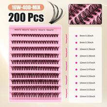 200片装假睫毛套装，30D/40D卷翘度，8-16毫米混合长度，自然蓬松，0.07毫米轻盈可重复使用，适合节日和派对场合 - D - 查看 9