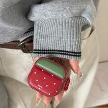 Minimalist Magnetic Leather Strawberry Polka Dot Earphone Case With Hanging Ring, Compatible With Airpods Pro 2, Cute Apple 4, Minimalist 3 New Version 1/2, Protective Case For Women - Red - View 8