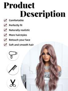 28英寸粉棕色长卷发假发 - 高温丝材质，高温丝机制，中长刘海搭配长卷发，基础款，适合所有人，女士假发，新手必备，百搭，节日美妆必备，佩戴舒适，适合日常、派对、角色扮演、节日、音乐节等场合，斋月礼物 - 粉棕色 - 查看 9