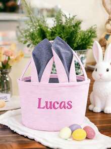 1pc Custom Embroidered Easter Basket, Lop-Eared Rabbit Design, Rabbit-Shaped Holiday Gift Basket - Basket - View 2