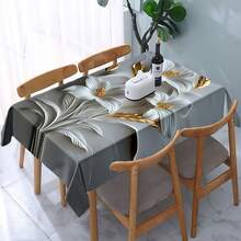 1pc Modern Elegant Tablecloth - Dark Grey Background With Golden Leaves & White Floral Pattern, Washable & Reusable Polyester Table Cover For Dining Table, Kitchen, Parties, Home Decor - Easy-Clean Decorative Tablecloth, Party Decoration, Sophisticated Print, Durable Material, Stylish Homemakers - Nhiều màu - Xem 6