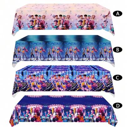 New K-Pop Demon Slayer Theme Birthday Party Anime Movie Disposable Tablecloth Set, Suitable For Girls And Children's Favorite Party Supplies