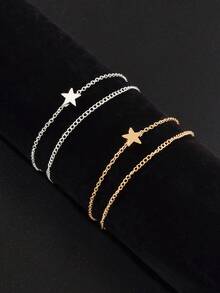 2件套沙滩金银双层链条星星吊坠脚链情侣闺蜜脚链 - 彩色 - 查看 2