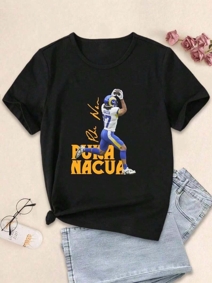 Women's Puka Nacua-Shirt - Funny Cotton Tee Loose Short Sleeve Round Neck Casual Daily Wear - 黑色 - 查看 1