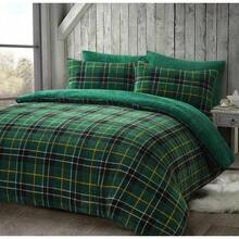 Teddy Check Fleece Duvet Cover Set Soft Cosy Warm Checked Teddy Bear Bedding Set - Green - View 2