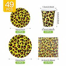 黄色豹纹一次性餐盘、餐巾纸、杯子套装，派对用品，可供8位客人使用，一次性纸盘，派对餐具，适合生日、婚礼、主题派对、家庭野餐等场合。 - 彩色 - 查看 7