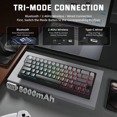  Bàn phím chơi game không dây từ tính ATTACK SHARK X68PRO HE, đèn nền RGB 3 màu, tốc độ phản hồi 8KHz, hành trình phím điều chỉnh được, công tắc từ tính, cáp xoắn ốc, dành cho PC, quà tặng Giáng sinh, phiên bản đặc biệt Giáng sinh, phiên bản giới hạn cuối năm - Đen & Đỏ/Đen/Trắng/Ánh trăng