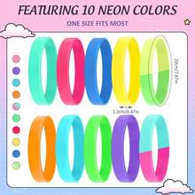 100 Pcs Solid Color Rubber Wristbands Rubber Bracelets Silicone Wristbands Sports Bracelets Bulk Adult Wrist Bands For Event Women Men Party Decorations(Neon Color) - 霓虹色 - 查看 3