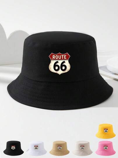 1pc Unisex ROUTE66 Printed Breathable Bucket Hat, Fashionable & Versatile, Ideal For Outdoor Sports, Travel, Beach, Sun Protection