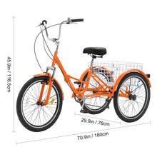Folding Adult Tricycle, 26-Inch 7-Speed Adult Folding Trikes, Carbon Steel 3 Wheel Cruiser Bike With Basket & Adjustable Seat, Shopping Picnic Foldable Tricycles For Women, Men, Seniors (Pink) - 橘色 - 查看 10