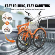 Folding Adult Tricycle, 26-Inch 7-Speed Adult Folding Trikes, Carbon Steel 3 Wheel Cruiser Bike With Basket & Adjustable Seat, Shopping Picnic Foldable Tricycles For Women, Men, Seniors (Pink) - 橘色 - 查看 3