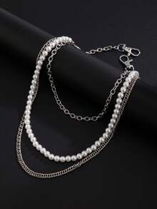 1件复古朋克摇滚风多层仿珍珠串珠几何十字链吊坠腰链，个性化设计，休闲简约，街头风，男女皆宜的时尚金属裤链礼物 - 褲鏈 - 查看 8