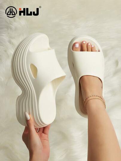 luofu New Summer Women Casual Simple Breathable Wedge Thick Sole Solid Color Sandals, Fashion Outdoor Beach Party High Heel Non-Slip Slippers