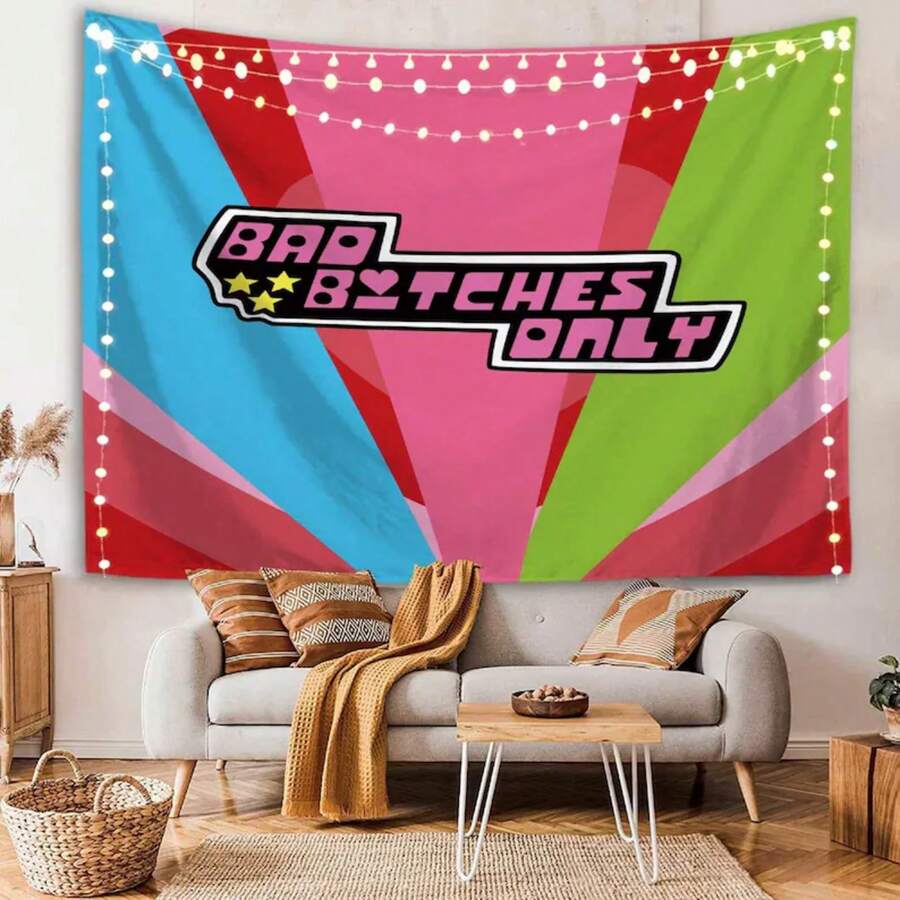 Cute Bad Girls Only Tapestry, Retro Girls Club Aesthetic, Girl Power Rainbow Wall Decor Sorority Dorm, Bad Only In Word Rave FlagBirthday Valentine's Day Gifts - Phong cách hình ảnh chính - Xem 1