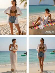 女士棕色/黑色无肩带聚拢文胸，前扣式，针织面料，可重复使用，自带粘性。 - 彩色 - 查看 9