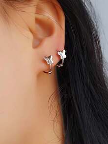BALMORA 1对S925纯银甜美优雅蝴蝶耳环，适合女性生日派对日常佩戴 - 銀色 - 查看 3
