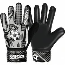 Guantes de portero de fútbol para niños, guantes de portero para jóvenes y niñas, palma de látex de 4 mm, antideslizante, protección de doble muñeca - Negro, púrpura - Ver 1
