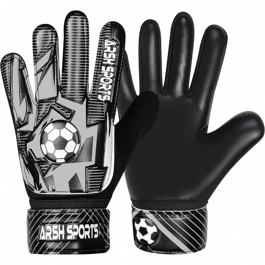 Guantes de portero de fútbol para niños, guantes de portero para jóvenes y niñas, palma de látex de 4 mm, antideslizante, protección de doble muñeca - Negro, púrpura - Ver 1