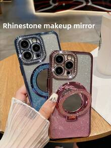 New Rhinestone Mirror, Apple 15 Promax Phone Case, Anti Drop Lens, All Inclusive, Apple 13/12/11, Simple And Fashionable, Popular , 17 Promax, Male And Female, Niche, Goddess Pure - Silver - View 5