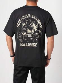 Retro Beast Mode Gorilla Gym Shirt für Herren, Workout Grafik T-Shirt, Lässiges Athletik-Oberteil für Fitness-Enthusiasten - Schwarz - Übersicht 2