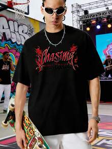 Camo Print Men's Summer Casual Short Sleeve T-Shirt, Dropped Shoulder Versatile Tops - Black - View 1