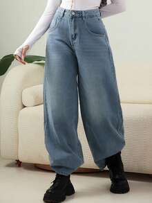 DAZY Wide Leg Denim Jeans Old Money Style Business Casual Woman Work Clothes - Light Wash - View 10