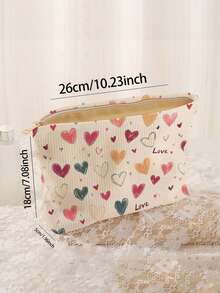 1pc Portable Zippered Storage Bag, Colorful Heart Pattern Double-Sided Print, Multi-Function Storage Pouch,Boho Vibes,Fall Decor,Autumn Decor,Room Decor - trắng - Xem 2