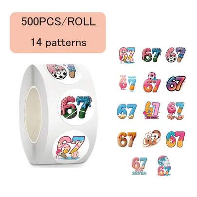 500 قطعة/لفة من ملصقات عبارات الإنترنت المسلية 67 لفة، مناسبة لتزيين أغطية الهواتف والأجهزة المحمولة وأكواب المياه كملصقات مقاومة للماء، هدايا مثالية لعيد الفصح وعيد الحب والحفلات