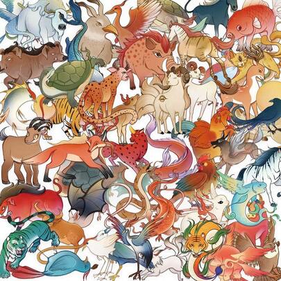 50 Pcs Transparent Cartoon Shan Hai Jing Sticker Pack - Waterproof Clear PET, Decor For Scrapbook, Guitar, Notebook, Ideal For DIY Embellishment