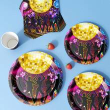 Disco Night Disposable Plate, Napkin, Cup Set, Plates, Napkins And Cups Party Supplies, Serves 8 Guests, Disposable Paper Plates Party Tableware Suitable For Birthday, Wedding, Theme Party, Family Picnic - Multicolor - View 4