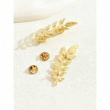 1 Pair Stylish Metal Wheat Ear Brooch, Suit Lapel Pin, Shirt Collar Decor For Men & Women - 黃金 - 查看 3