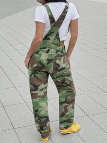 复古迷彩工装连体裤，百搭阔腿牛仔连体裤，休闲初秋/夏季款 - 迷彩 - 查看 3