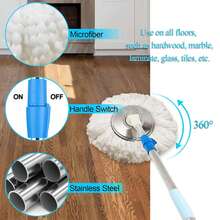 Two Sets Of 360° Spin Mop And Bucket Set Quick-Dry Technology,Mop And Bucket With Wringer Set For Home & Kitchen,Wet/Dry Floor Cleaning Kit With 4 Microfiber Mop Heads & Adjustable Handle(Blue) - A - 查看 7