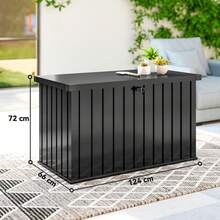 Outsunny 400L Garden Storage Box, Waterproof Metal Outdoor Storage Box With Lockable Lid, Storage Container Furniture Terrace Box, 124 X 66 X 72 Cm, Black - A - View 2