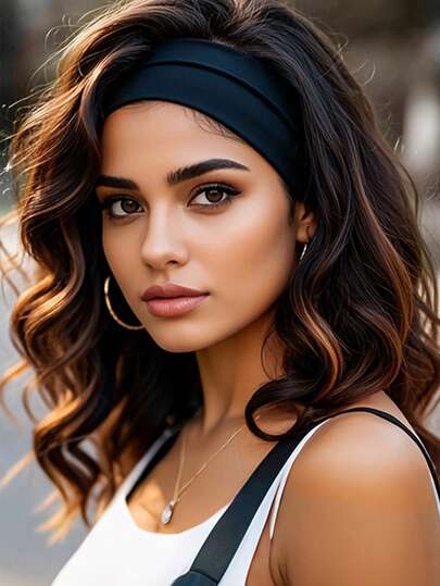 Peruca com faixa de cabelo ajustável - Curta, ondulada, na altura dos ombros, em fibra sintética cacheada, sem cola, confortável para uso diário e festas, estilo básico resistente ao calor para mulheres.