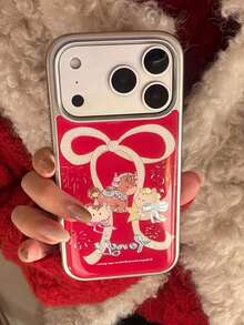 1pc New Fashionable Luxury Gold-Plated Red Base "Happy Year" Fireworks Bow Rabbit Compatible With IPhone 17 Pro Max/16 Pro Max/15/14/13 Stylish Phone Case, Unique Personalized Protective Cover - Multicolor - View 5