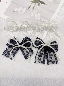 2件装黑白蕾丝人造珍珠蝴蝶结鞋饰 DIY饰品 适用于女士靴子运动鞋 可拆卸鞋带扣装饰 多功能鞋夹配件 适合女士系带鞋 圣诞节 万圣节 情人节 生日 节日派对礼物（不含鞋子） - 彩色 - 查看 9