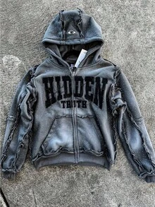 High Street Retro Hooded Zipper Sweatshirt Loose Men's And Women's Same Style Loose Cardigan Sweatshirt Jacket Top - 灰色 - 查看 1