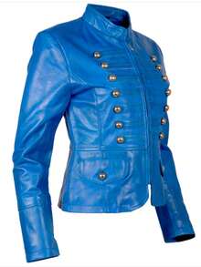 AVIATRIX Women's Real Leather Parade Short Jacket Blue T5J4 - Blue - View 2