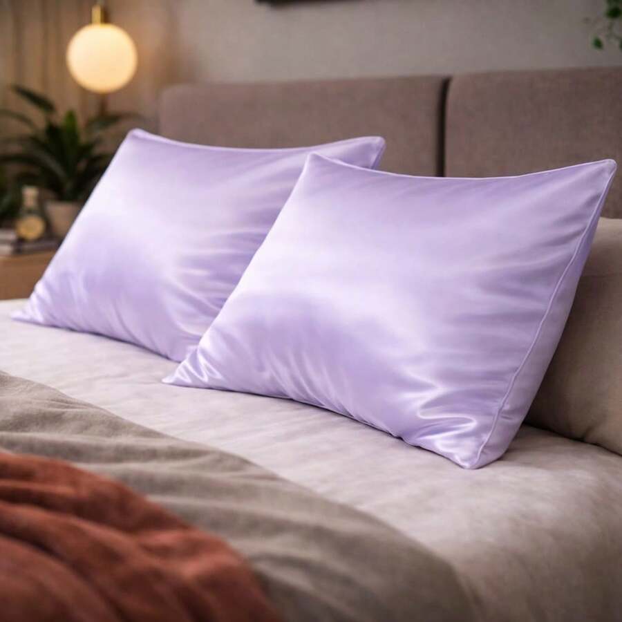 Set Of 2 (Two) Premium Anti-Frizz Satin Pillowcases - Lilac - View 1
