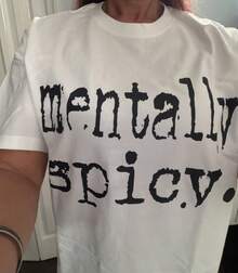 Tshirt Mentally Spicy, Mental Health Shirts, Mental Health Matters Shirt, Inspirational Shirts Women, Mental Health Awareness,Anxiety Shirt Workout Shirts Women,Round Neck Printed T-Shirt Graphic Tees Women Tops - 白色 - 查看 4