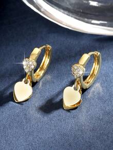 1 par de Brincos Pendentes de Coração Cúbico de Zircônia Exquisitos e Delicados, Brincos Dourados Folheados a Ouro Adoráveis para Meninas, Presentes de Aniversário, Festival e Decoração de Festa, Joias de Cobre - Amor - Visão 9