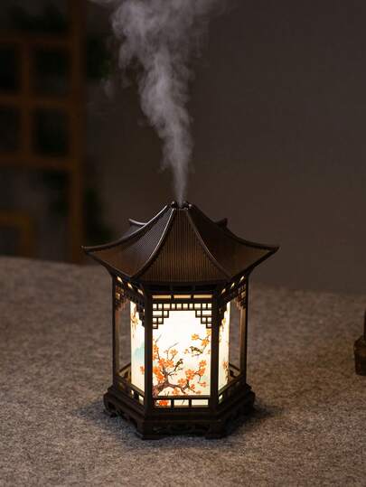 Humidificador ultrasónico con forma de pabellón chino - Humidificador de aire alimentado por USB, decoración de estilo asiático moderno, luz nocturna, adecuado para el hogar, la oficina o la sala de meditación - Diseño elegante de sobremesa o de pie, humidificador de oficina, luz nocturna de moda