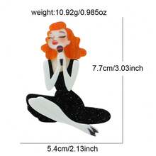 1pc Fashionable Girl Portrait Acrylic Brooch, Cartoon Character Pin For Women, Sitting And Singing, Clothing Jacket Backpack Accessory Gift - Multicolor - View 4