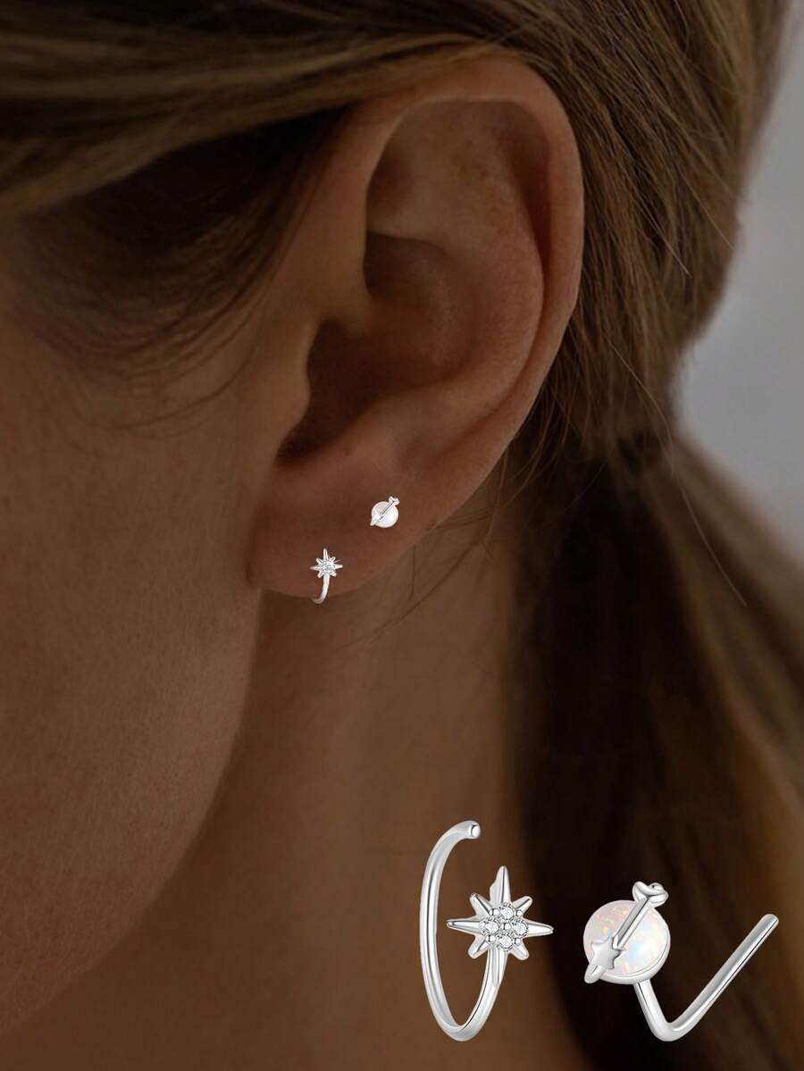 1件925纯银彩虹小行星耳钉，优雅时尚，适合各种场合 - 單隻耳環 - 查看 1