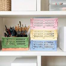 2pcs Foldable Storage Bins, Heavy Duty Stackable Organizer Baskets, Space Saving For Closet, Bookshelf, Home Office, Bathroom, Multi-Purpose Plastic Containers, Available In Pink, Gray, White - Multicolor - View 7