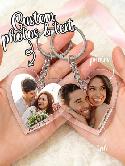 Personalized Heart-Shaped Keychain, Customize With Your Photos And Text. Upload Your Favorite Photos (Couple Photos, Family Photos, Photos Of Your Loved One, Everyday Photos), Add Custom Text (Names/Dates). Made Of Fade-Resistant, Scratch-Resistant, And Durable Acrylic. Perfect As A Backpack/Handbag Charm, Keychain, Or Zipper Pull. A Great Gift For Your Boyfriend/Girlfriend/Best Friend, Anniversary Gift, Birthday Gift, Or Valentine's Day Gift.