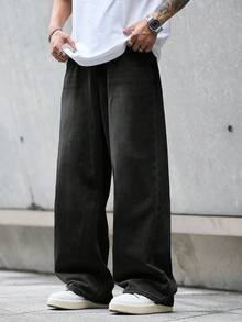 男士休闲街头风格宽松黑色牛仔裤 - 黑色 - 查看 6