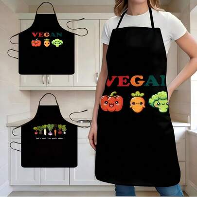 1 pieza Delantal con estampado "Vamos a apoyarnos mutuamente" y diseño de verduras de raíz de colores, delantal de cocina para el hogar, cocineros, chefs, jardineros, delantal con divertido estampado de verduras para cocinar, hornear, jardinería