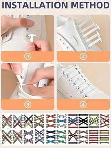 QKC 16 peças/pacote Cadarços Elásticos Pretos e Brancos Sem Amarração, Adequados para Tênis, Sapatos Casuais - Multicolorido - Visão 7